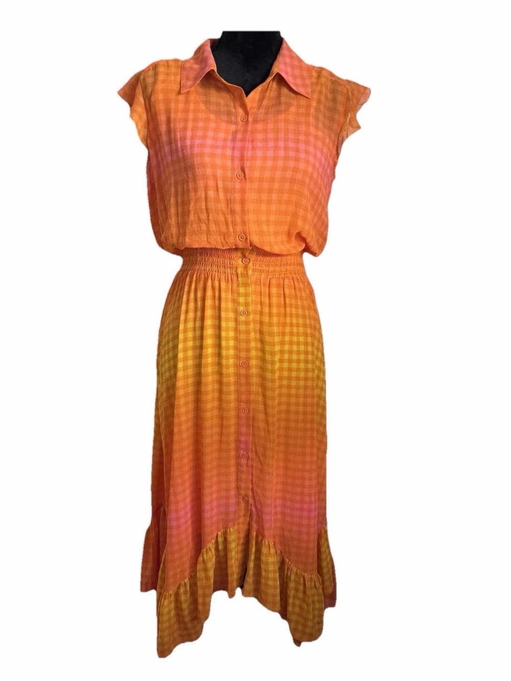 G By Giuliana Shirt Dress Womens M Ombre Gingham Collared Button Front Midi Boho